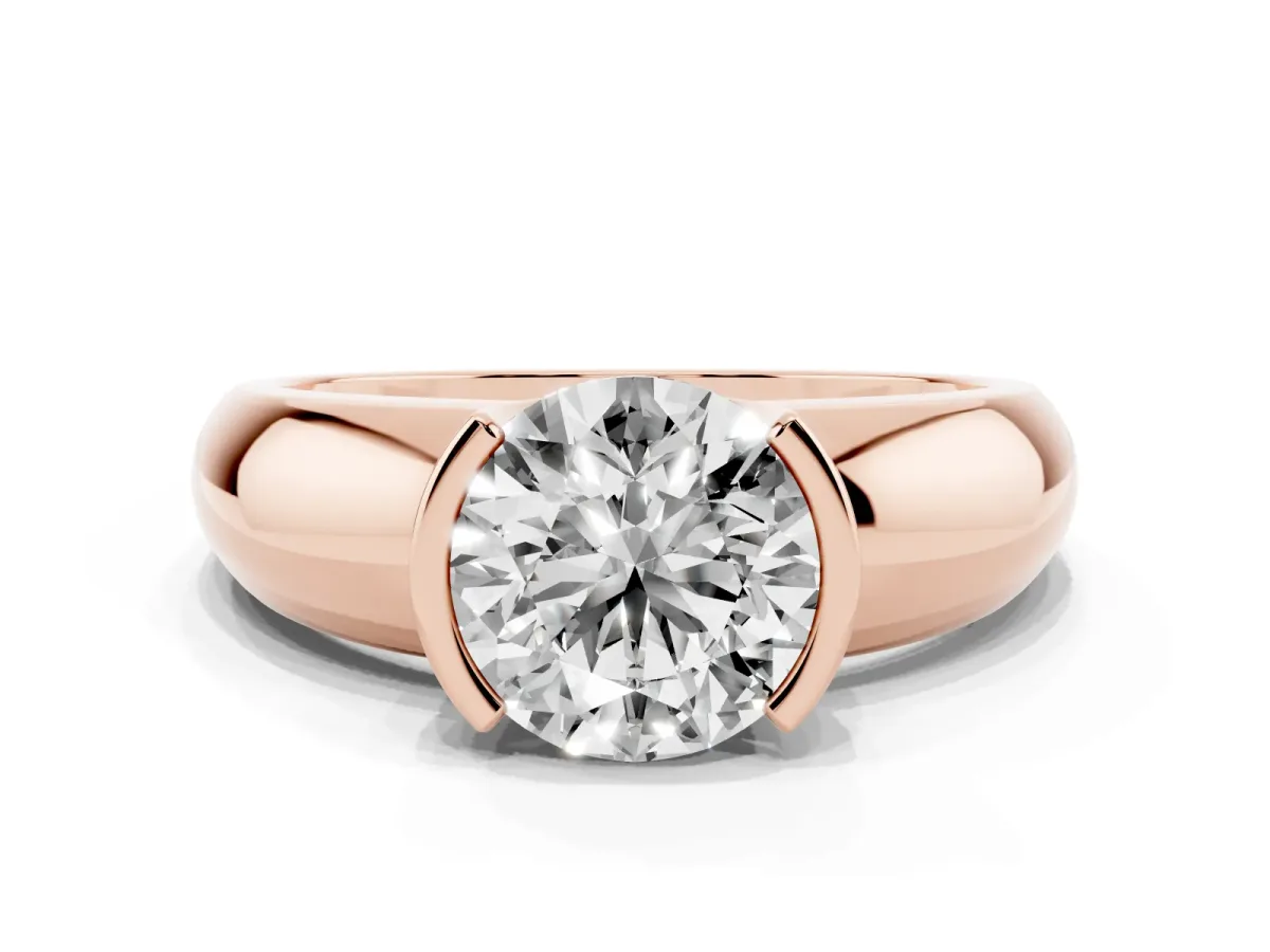 Round Cut Solitaire Tension Set Diamond Ring with Wide Band Rose gold
