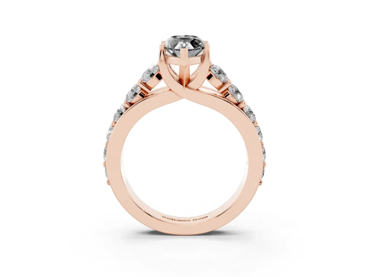 Fancy Black Marquise Cut Diamond Engagement Ring with Pavé Band and Four-Prong Setting Rose gold