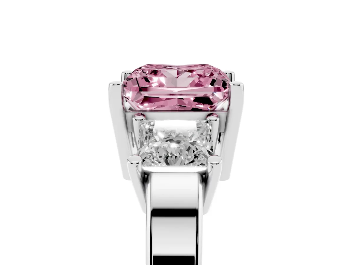 Fancy Pink Three-Stone Princess Cut Cut Solitaire Ring with Prong Setting Silver