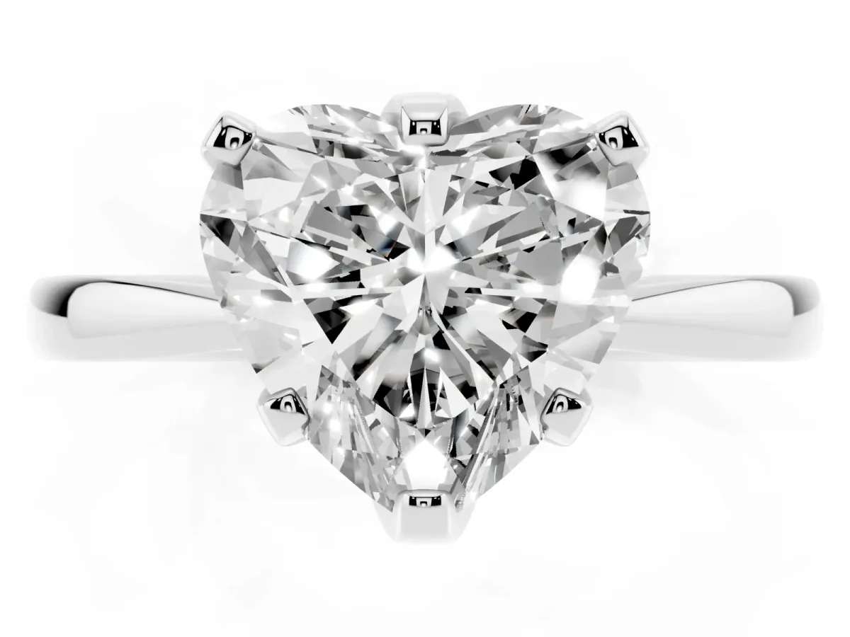 Heart Cut Solitaire Engagement Ring with Six-Prong Setting and Tapered Band Silver