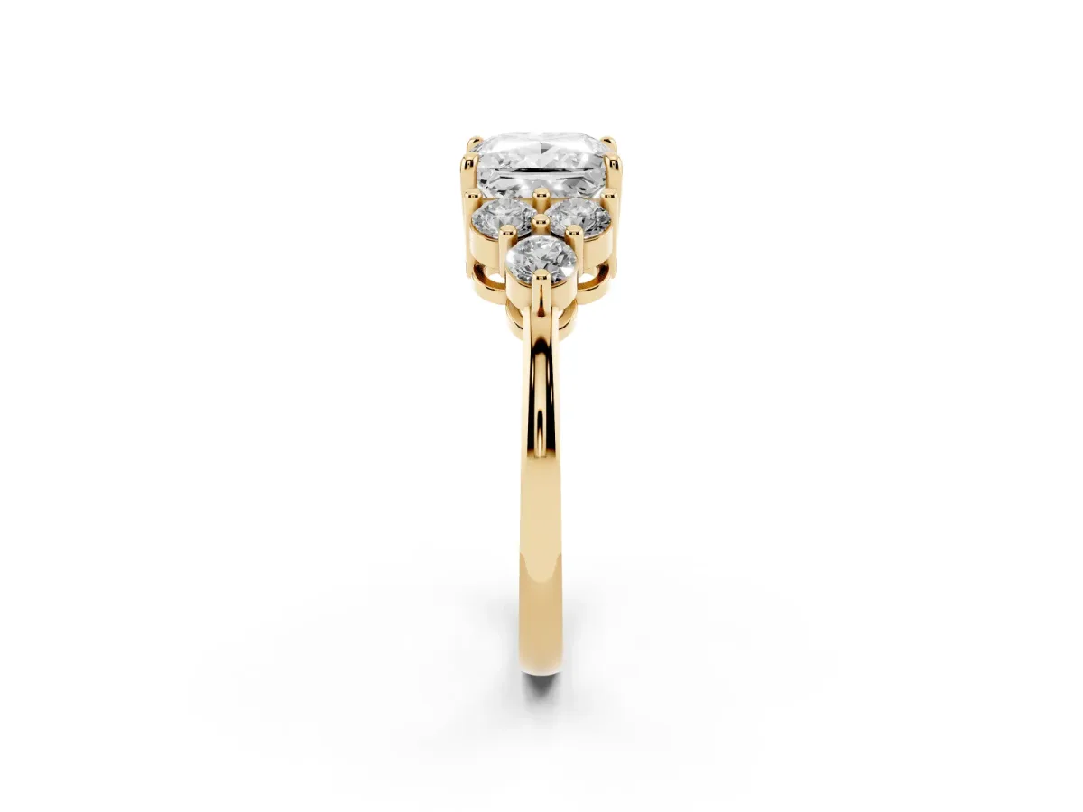 Princess Cut Brilliant Diamond Cluster Accent Solitaire Ring with Prong Setting Yellow gold