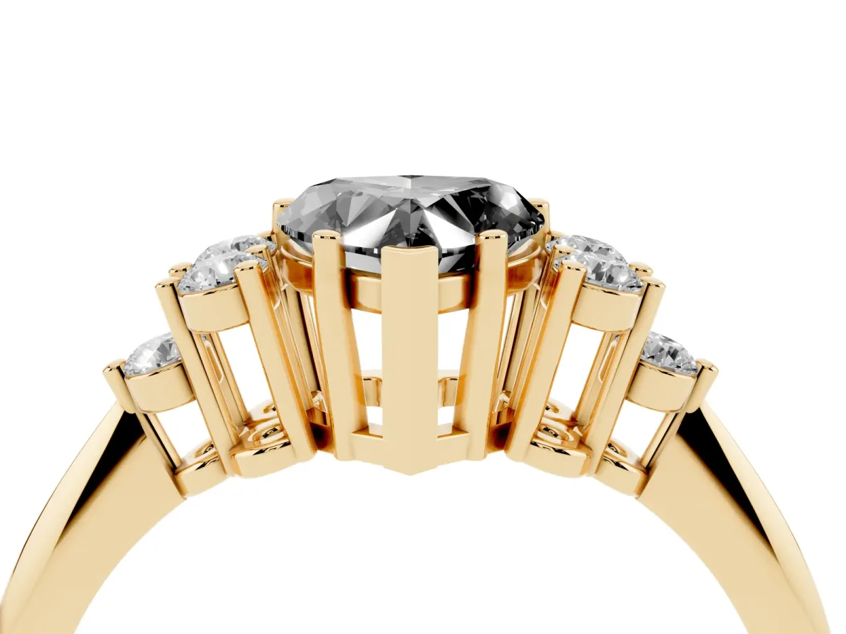 Fancy Black Heart Cut Cut Diamond Cluster Ring with Solitaire Band and Four-Prong Setting Yellow gold
