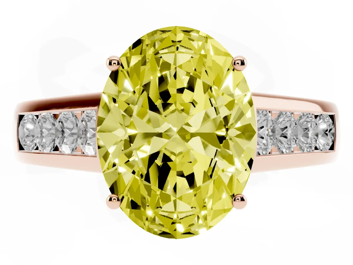 Fancy Yellow Oval Cut Solitaire Channel-Set Diamond Engagement Ring with Four-Prong Setting Rose gold