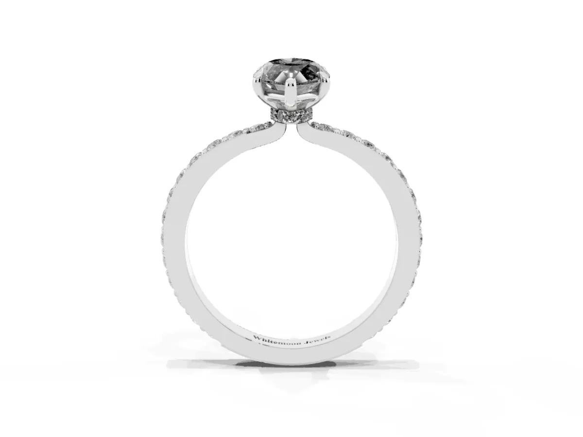 Fancy Black Marquise Cut Diamond Pavé Engagement Ring with Round Accents and Prong Setting Silver