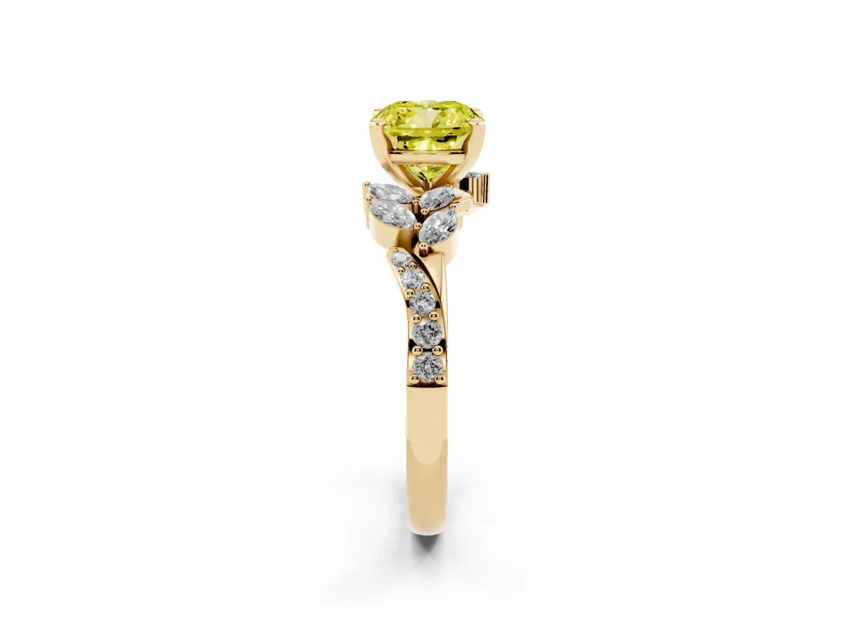 Fancy Yellow Cushion Cut Solitaire Marquise Twist Band with Six-Prong Setting Yellow gold