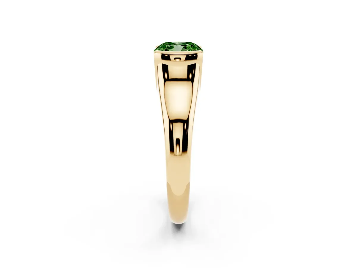 Fancy Green Cushion Cut Solitaire Tension Set Diamond Ring with Split Shank Band Yellow gold