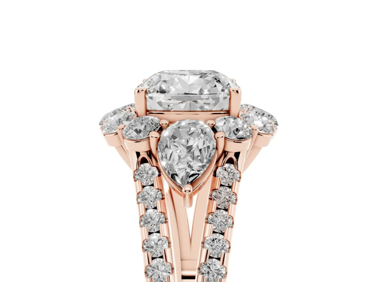Cushion Cut Halo Split Shank Diamond Engagement Ring with Prong Setting Rose gold