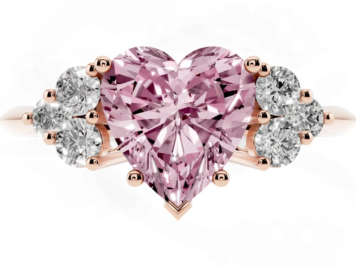 Fancy Pink Heart Cut Cut Diamond Cluster Ring with Solitaire Band and Four-Prong Setting Rose gold