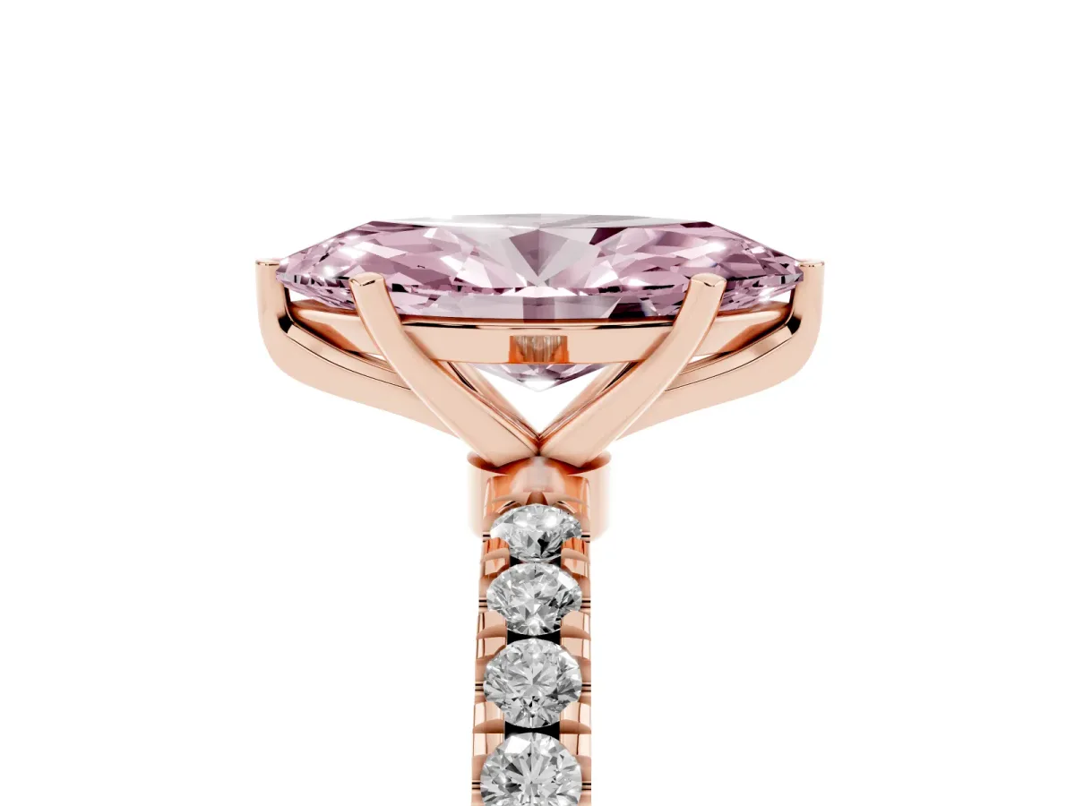 Fancy Pink Marquise Cut Diamond Solitaire Ring with Pavé Accents and Four-Prong Setting Rose gold