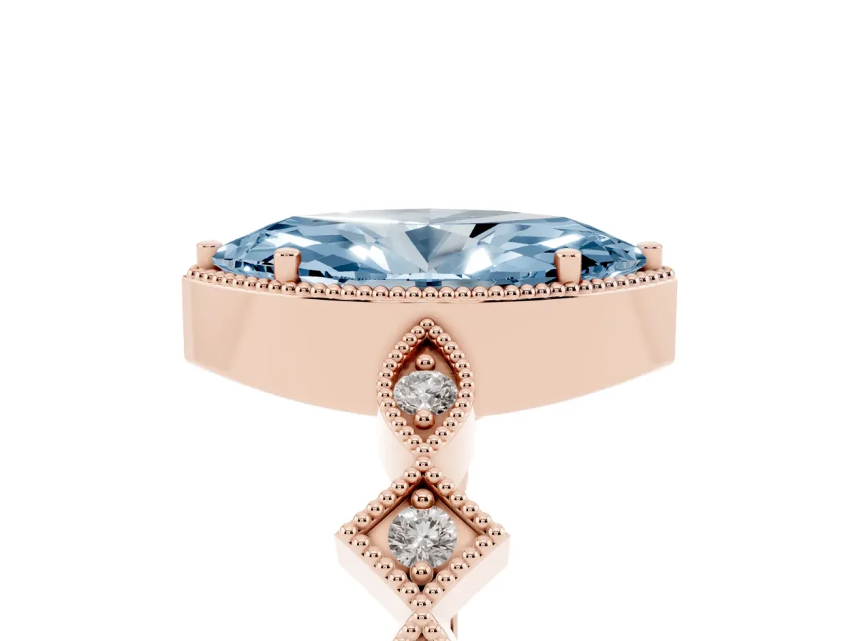 Fancy Blue Marquise Cut Milgrain Marquise Diamond Twist Band Ring Rose gold