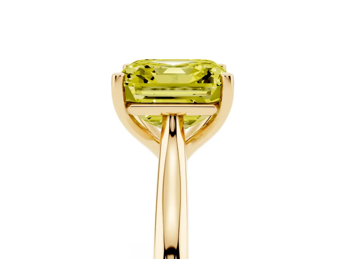 Fancy Yellow Asscher Cut Cut Solitaire Ring with Cathedral Band and Four-Prong Setting Yellow gold