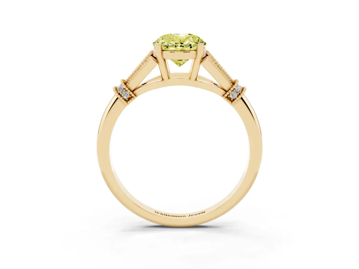 Fancy Yellow Oval Cut Diamond Solitaire Ring with Floral Filigree and Pave Accents Yellow gold
