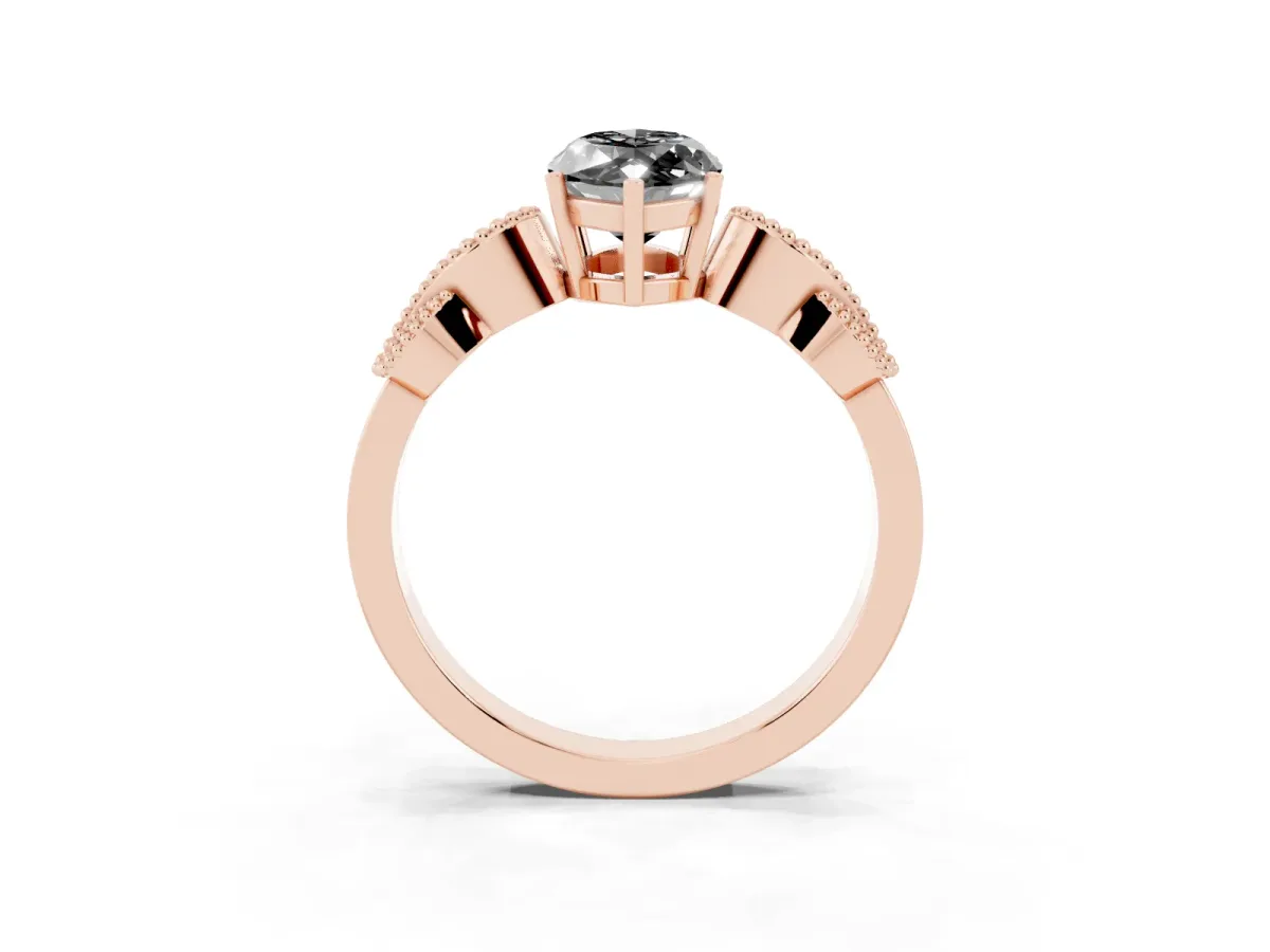 Fancy Black Marquise Cut Solitaire Milgrain Leaf Band with Prong Setting Rose gold