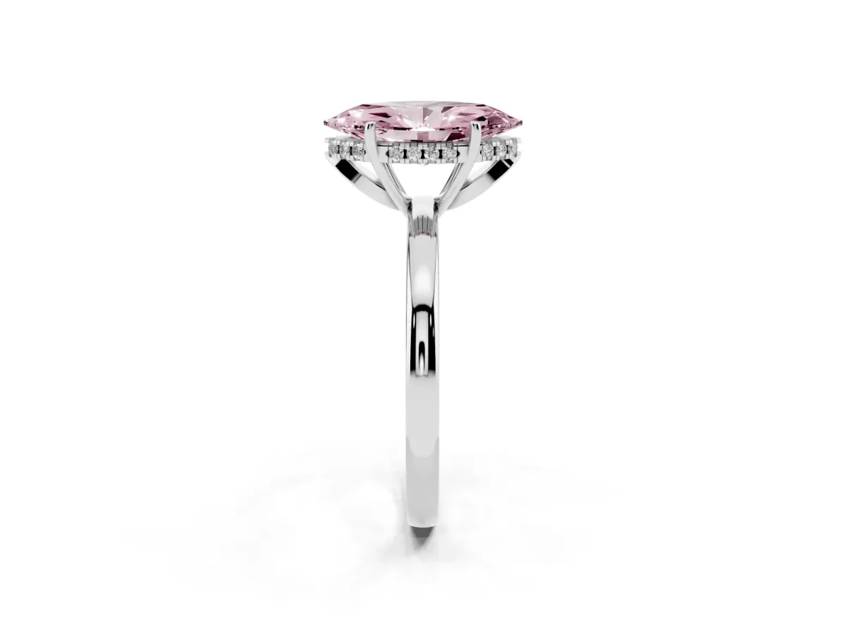 Fancy Pink Marquise Cut Solitaire Diamond Ring with Prong Setting and Plain Band Silver