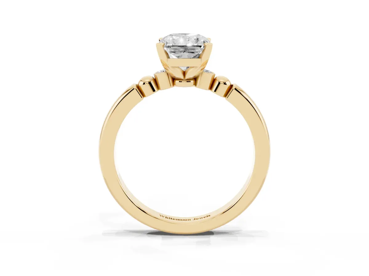 Radiant Cut Solitaire Beaded Band with Four-Prong Setting Yellow gold