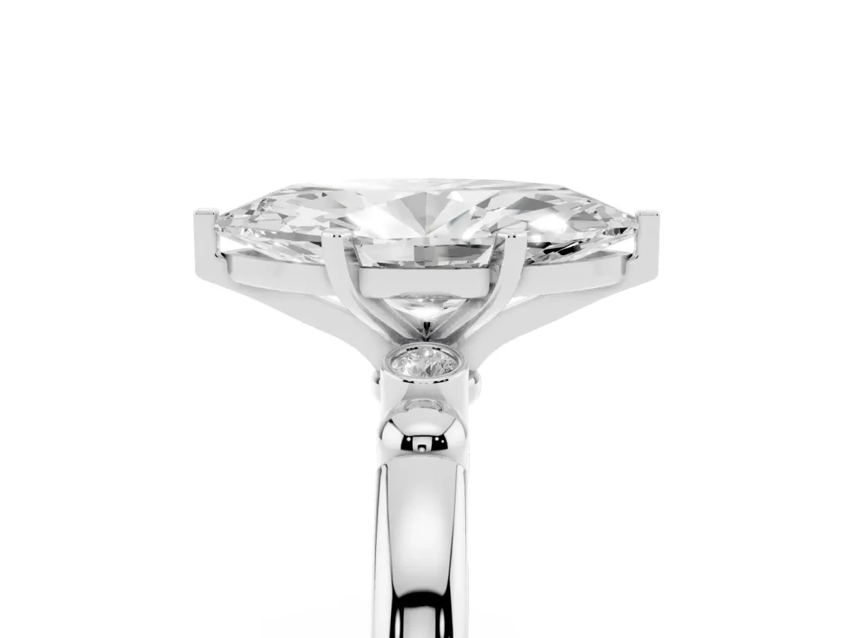 Marquise Cut Solitaire Beaded Band with Four-Prong Setting Platinum