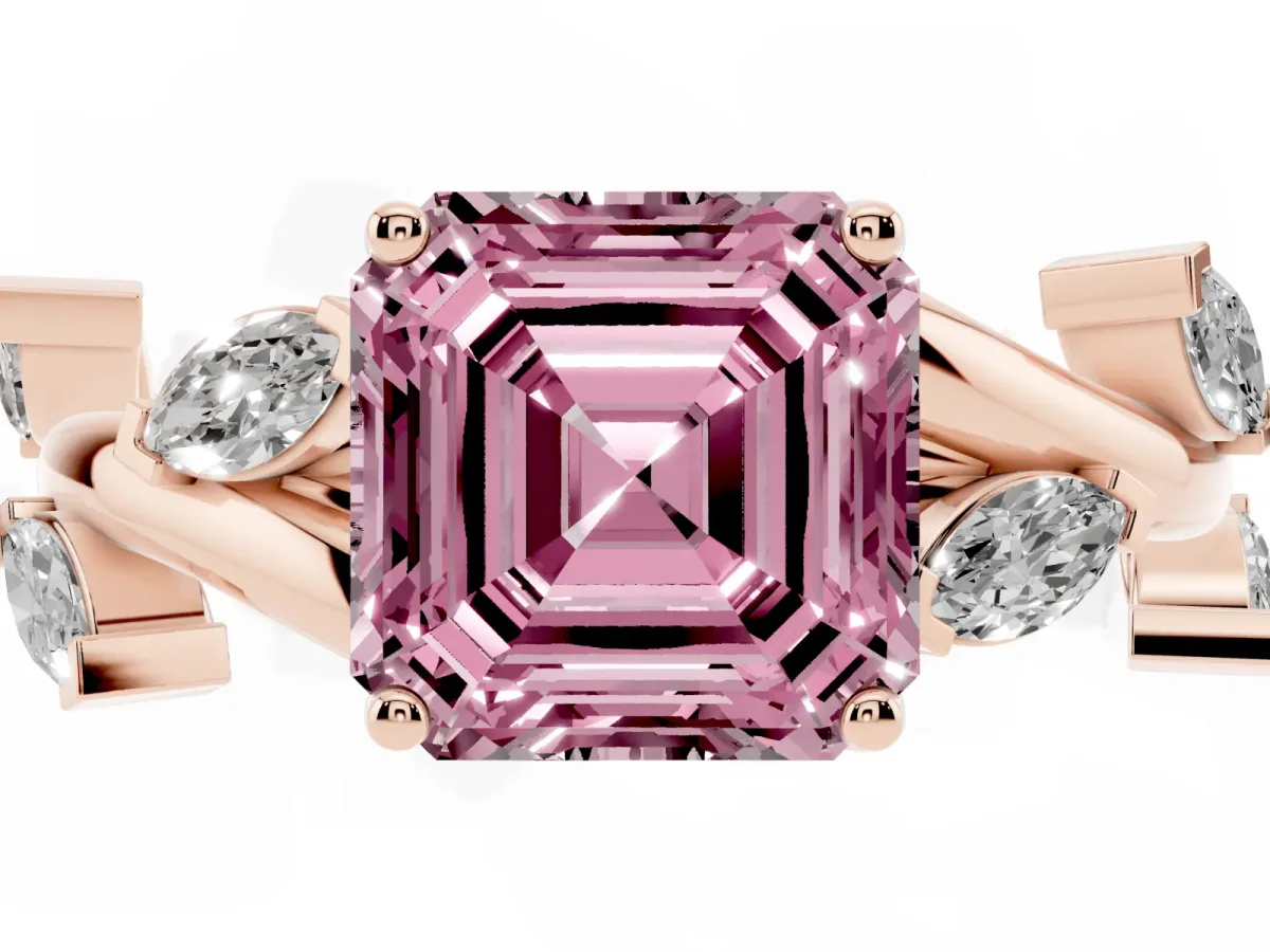 Fancy Pink Asscher Cut Solitaire Twisted Band Marquise Accent Prong Setting Ring Rose gold