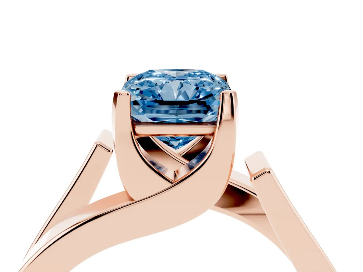 Fancy Blue Modern Tension Set Radiant Cut Diamond Solitaire Wide Band Ring Rose gold
