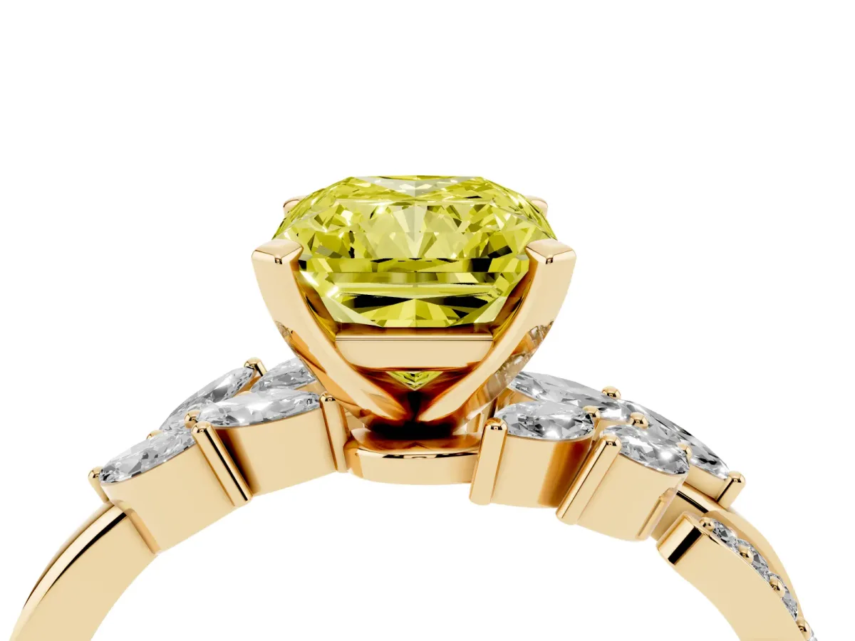 Fancy Yellow Radiant Cut Solitaire Marquise Twist Band with Six-Prong Setting Yellow gold
