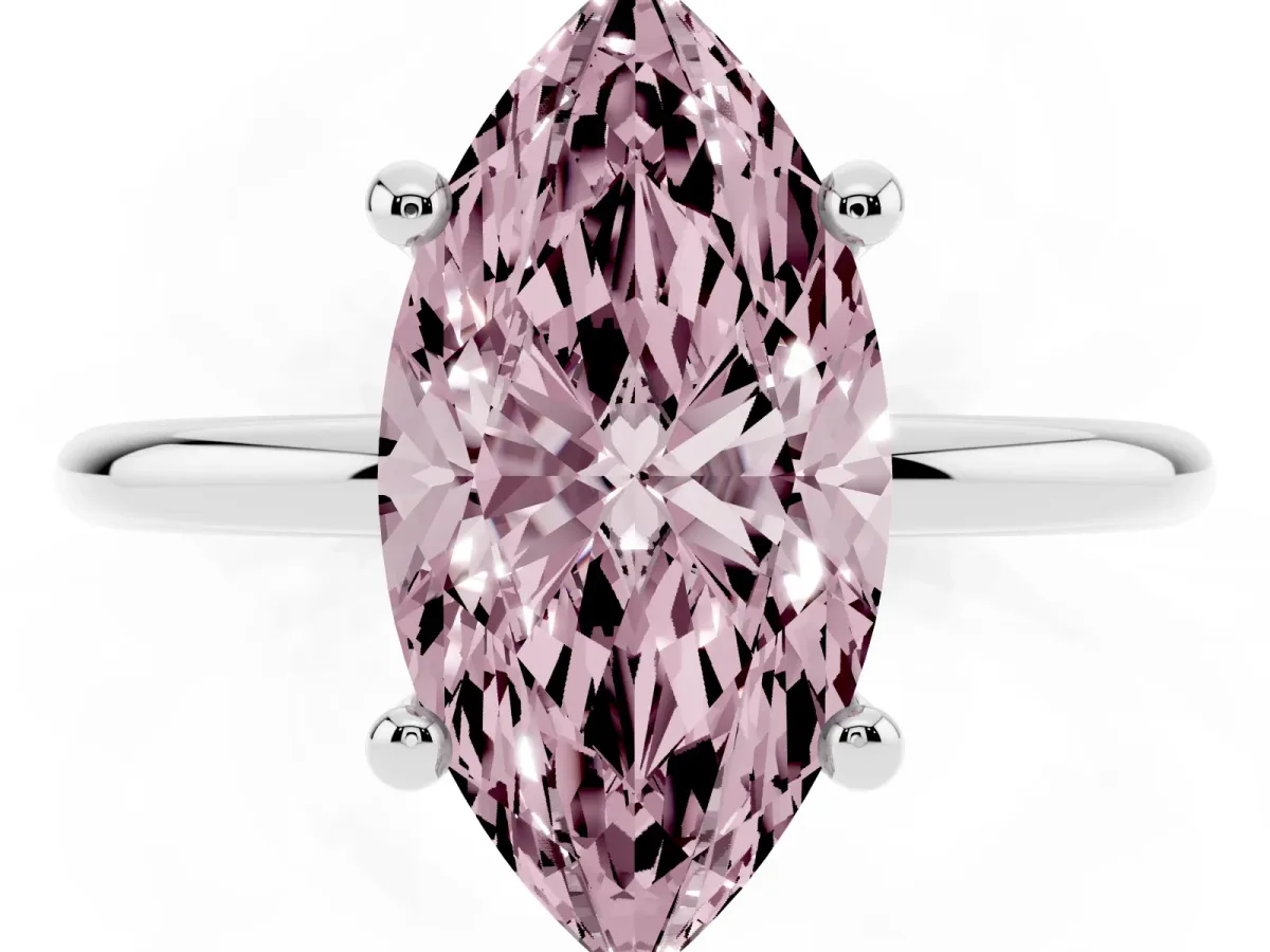 Fancy Pink Marquise Cut Solitaire Diamond Ring with 4-Prong Setting on a Classic Band Platinum