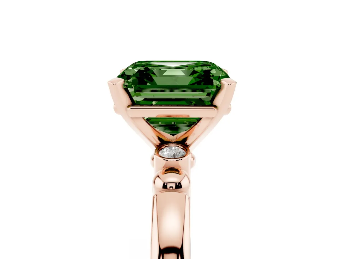 Fancy Green Asscher Cut Solitaire Beaded Band with Four-Prong Setting Rose gold