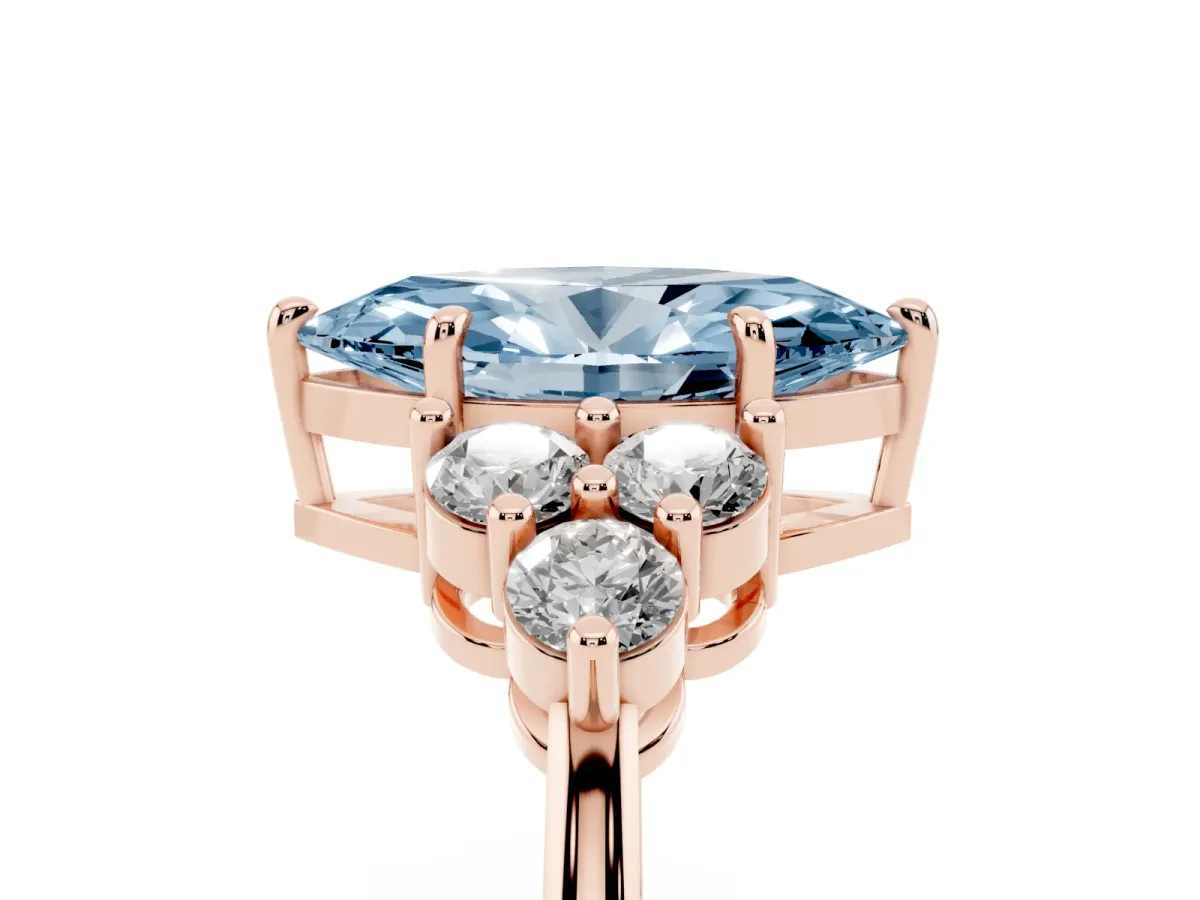 Fancy Blue Marquise Cut Brilliant Diamond Cluster Accent Solitaire Ring with Prong Setting Rose gold