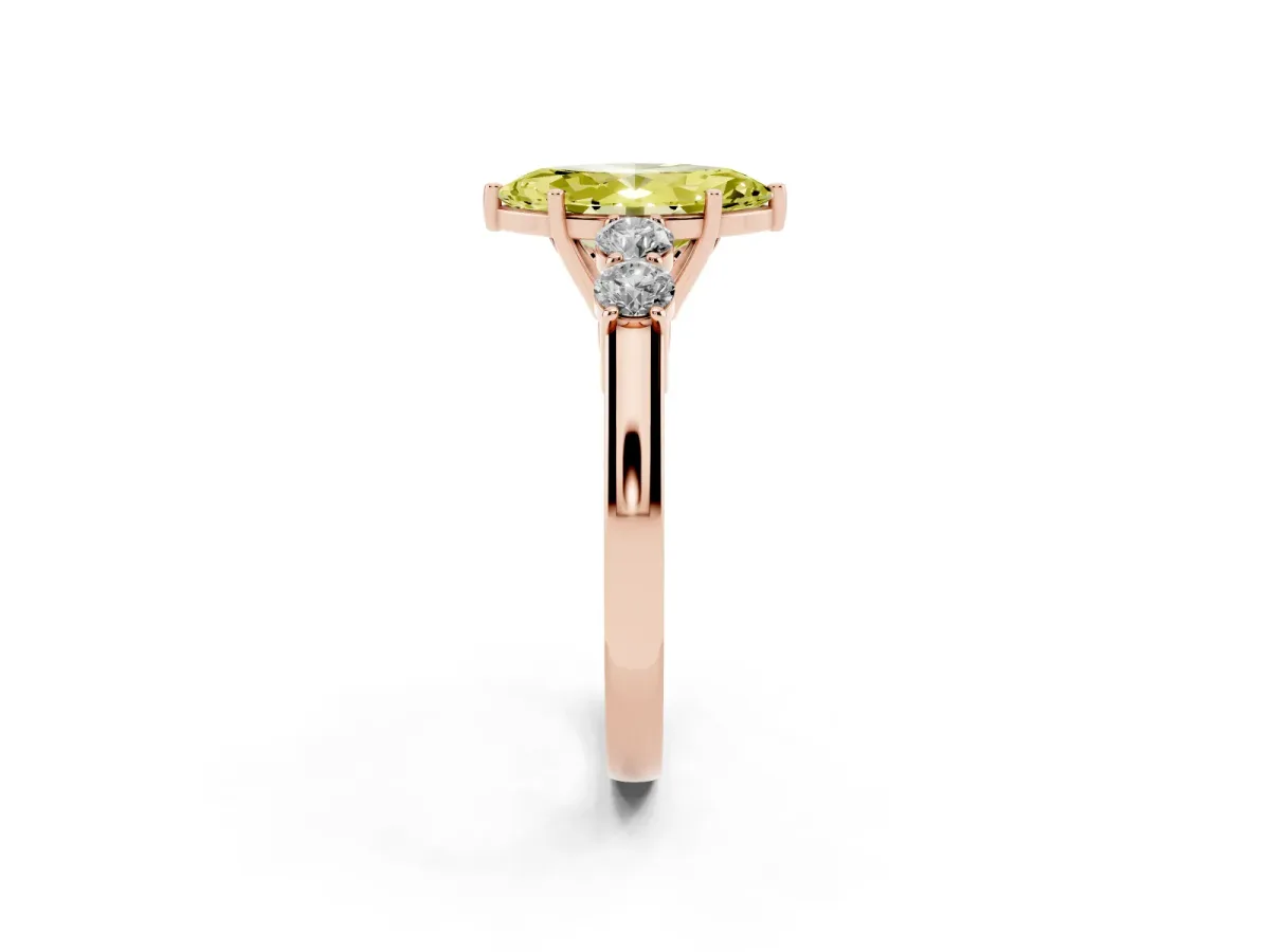 Fancy Yellow Marquise Cut Cut Diamond Five-Stone Prong Set White Gold Ring Rose gold