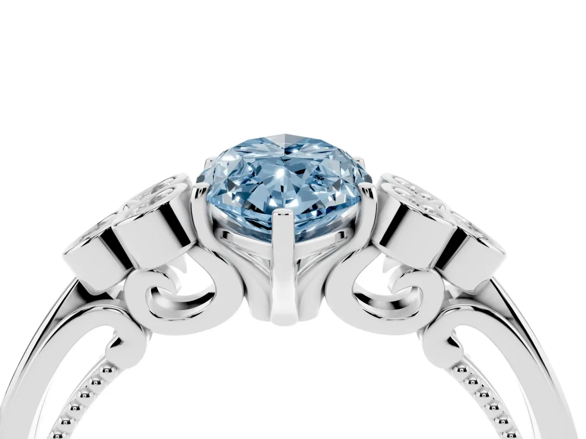 Fancy Blue Marquise Cut Cut Diamond Engagement Ring with Bezel Set Round Side Stones and Prong Setting White gold