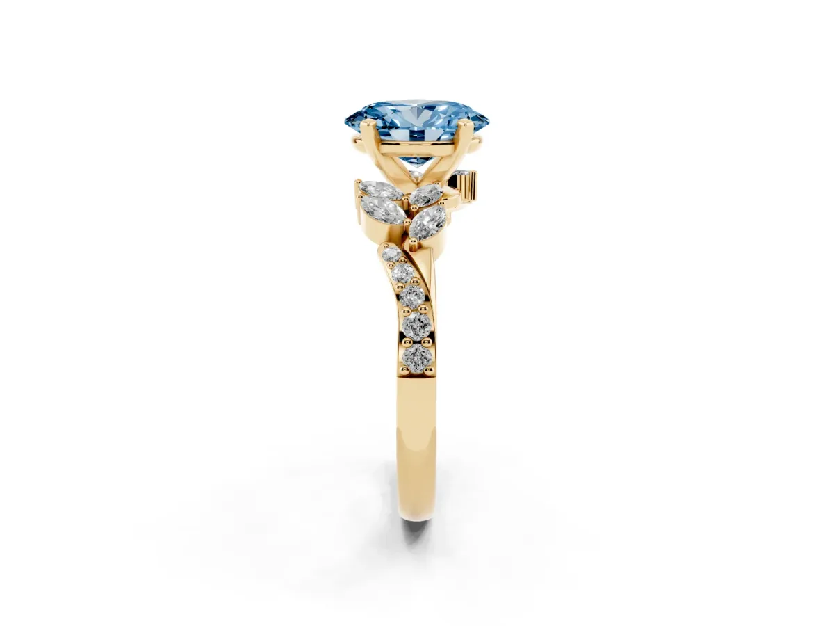 Fancy Blue Oval Cut Solitaire Marquise Twist Band with Six-Prong Setting Yellow gold