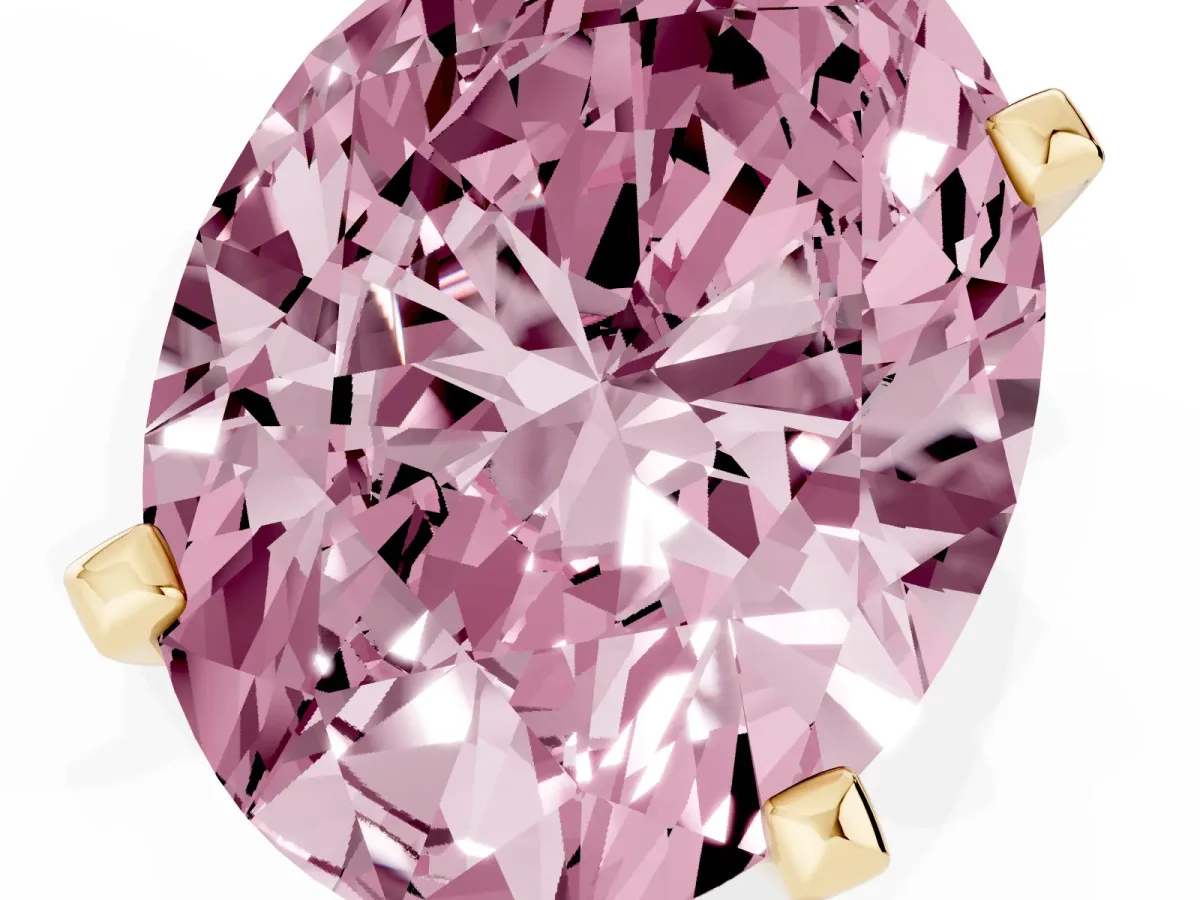 Fancy Pink Oval Cut Diamond Solitaire Ring with Prong Setting and Classic Band Yellow gold