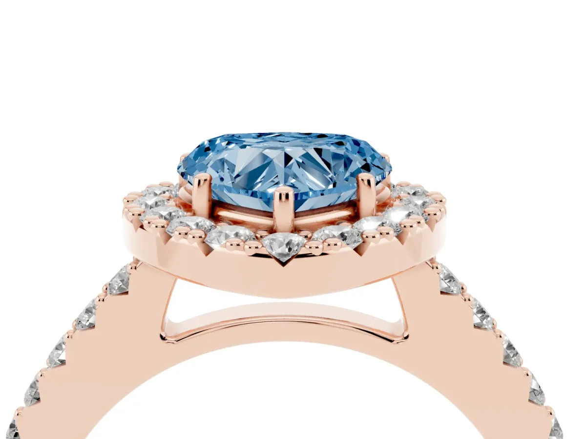 Fancy Blue Heart Cut Halo Diamond Pavé Solitaire Ring Rose gold