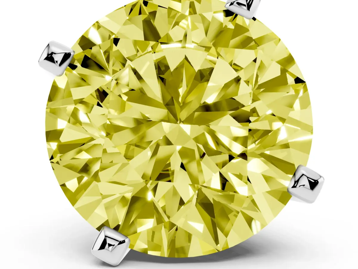 Fancy Yellow Round Cut Diamond Solitaire Ring with Prong Setting and Classic Band White gold