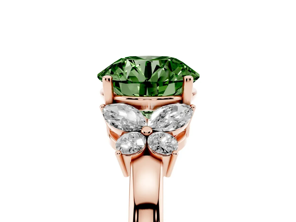 Fancy Green Round Cut Cut Solitaire Floral Diamond Ring with Four-Prong Setting Rose gold
