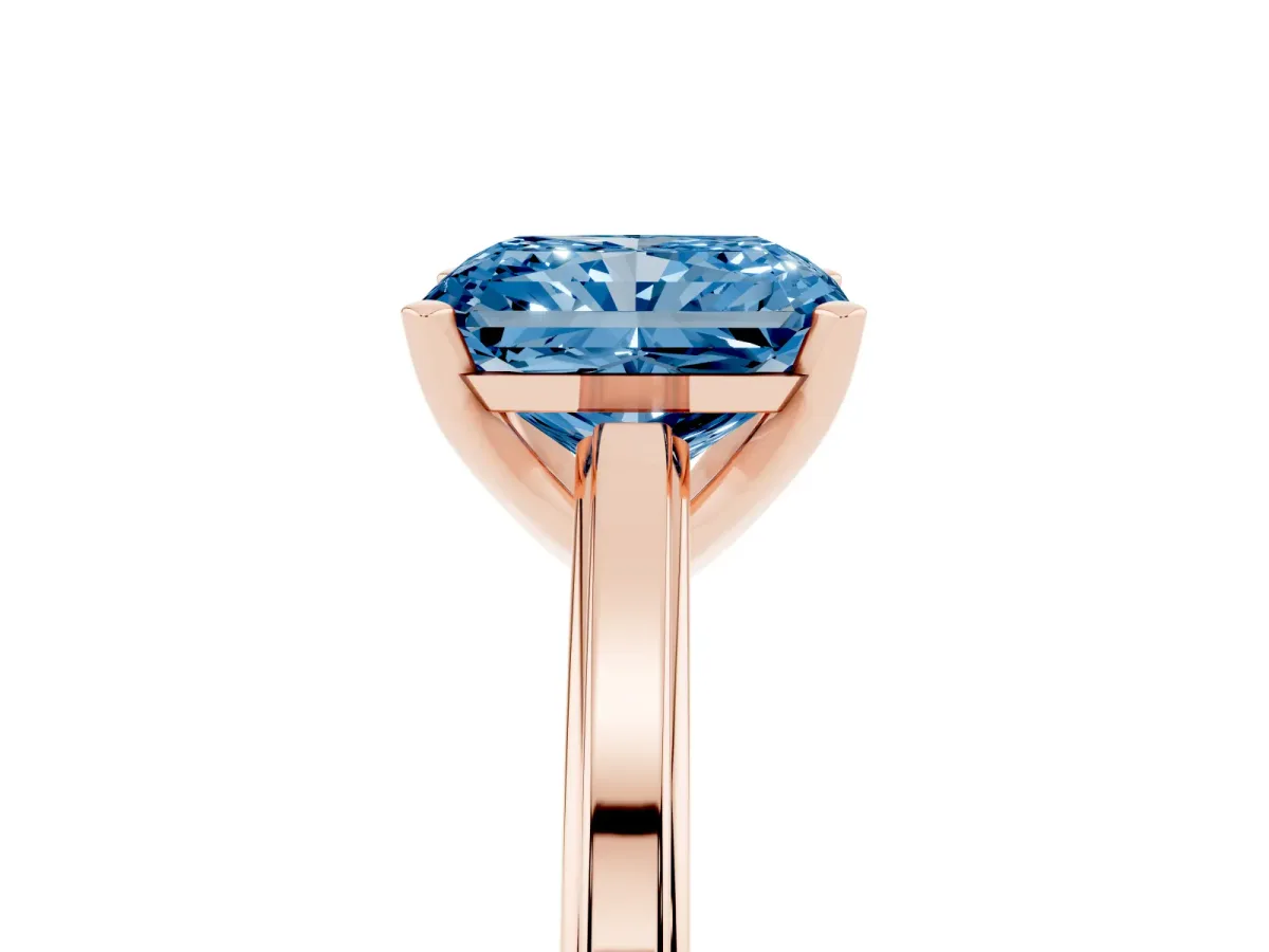 Fancy Blue Radiant Cut Solitaire Diamond Ring with Four-Prong Setting and Classic Band Rose gold