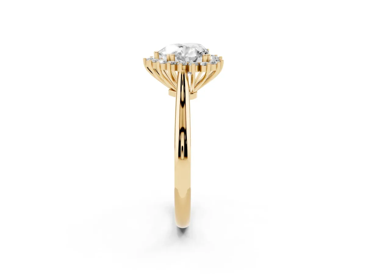 Heart Cut Cut Diamond Halo Ring with Solitaire Band and Prong Setting Yellow gold