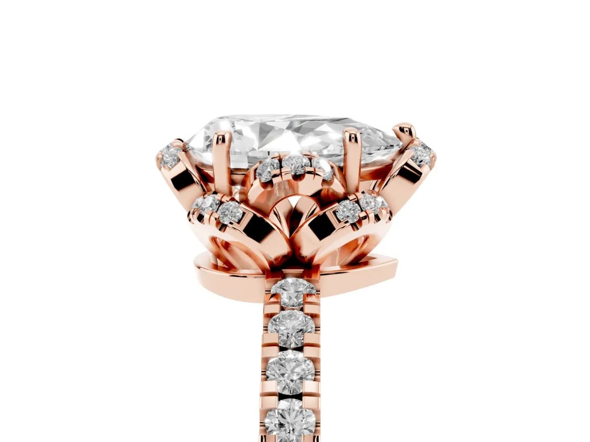 Pear Cut Halo Diamond Pave Band Ring with Four-Prong Setting Rose gold