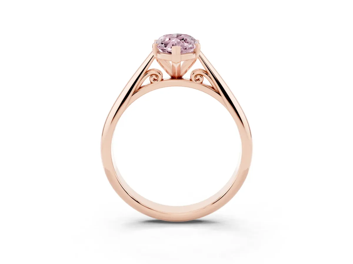 Fancy Pink Marquise Cut Diamond Solitaire Engagement Ring with Cathedral Setting and Four-Prong Mount Rose gold