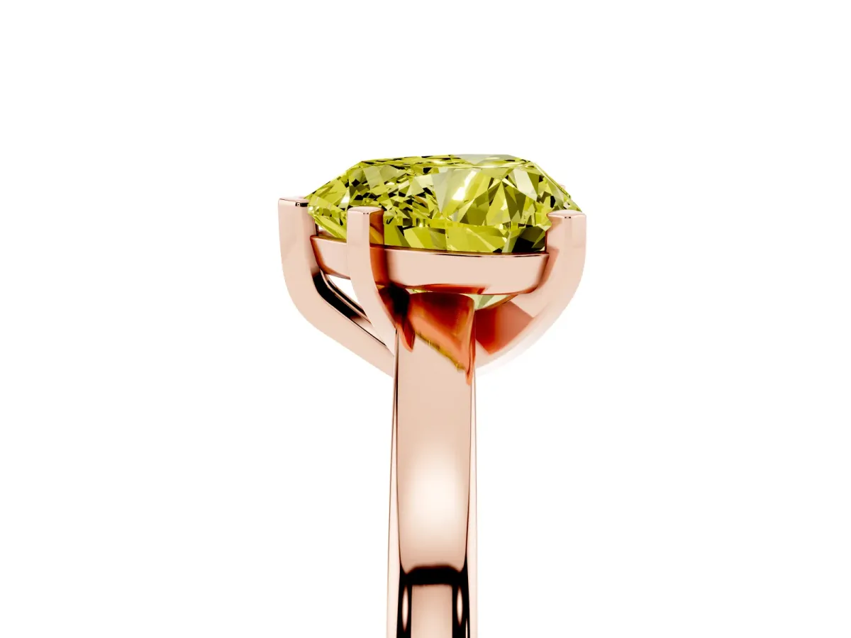 Fancy Yellow Heart Cut Solitaire Diamond Engagement Ring with Four-Prong Setting on a Classic Band Rose gold