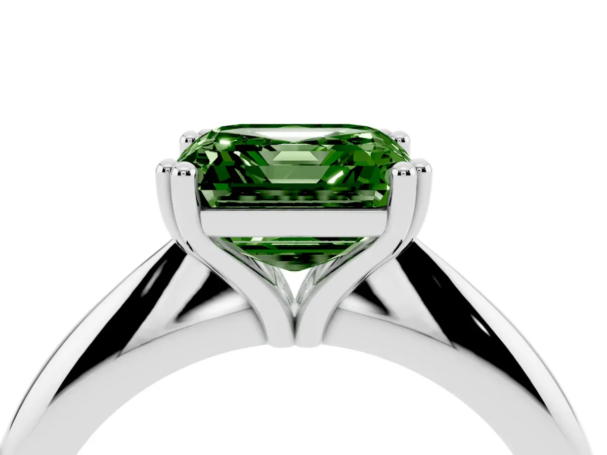 Fancy Green Asscher Cut Cut Solitaire Engagement Ring with Tapered Band and Four-Prong Setting White gold