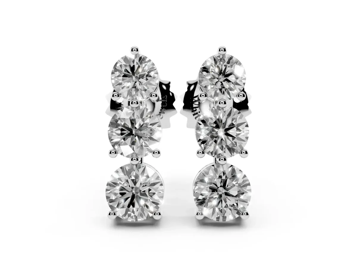 Three-Stone Round Diamond Prong-Set Drop Earrings White gold