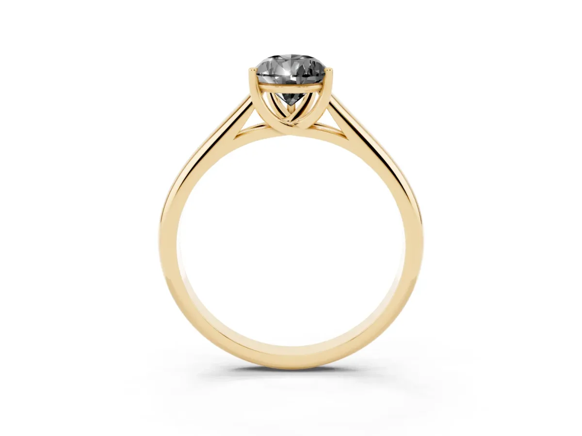 Fancy Black Pear Cut Solitaire Engagement Ring with Tapered Band and Four-Prong Setting Yellow gold