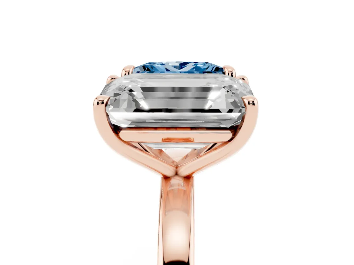 Fancy Blue Princess Cut and Emerald Cut Toi Moi Ring with Prong Setting Rose gold