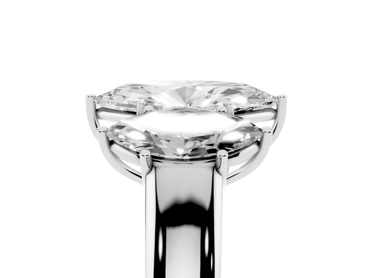 Three-Stone Marquise Cut Cut Diamond Ring with Prong Setting and Classic Band Platinum