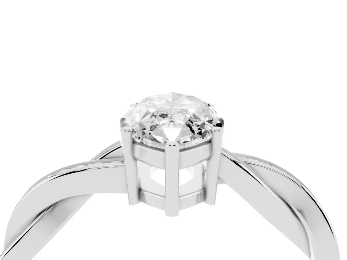 Marquise Cut Solitaire Twisted Pave Diamond Ring with Four-Prong Setting White gold