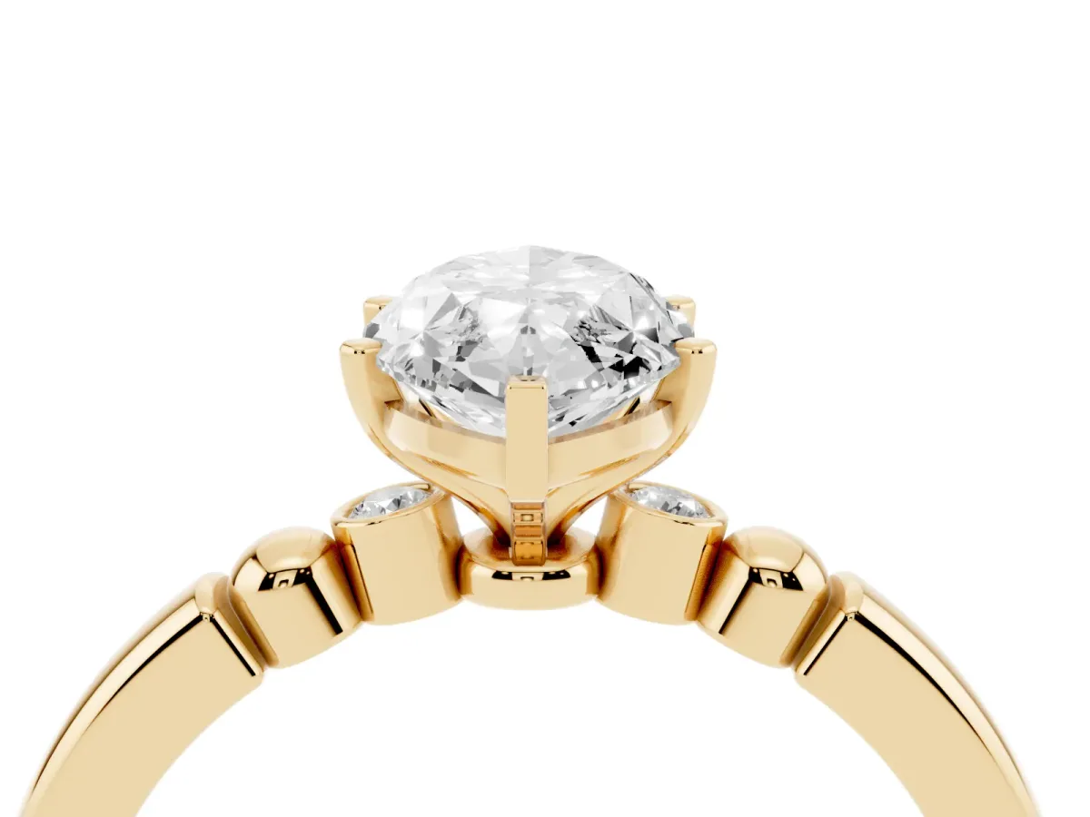 Marquise Cut Solitaire Beaded Band with Four-Prong Setting Yellow gold