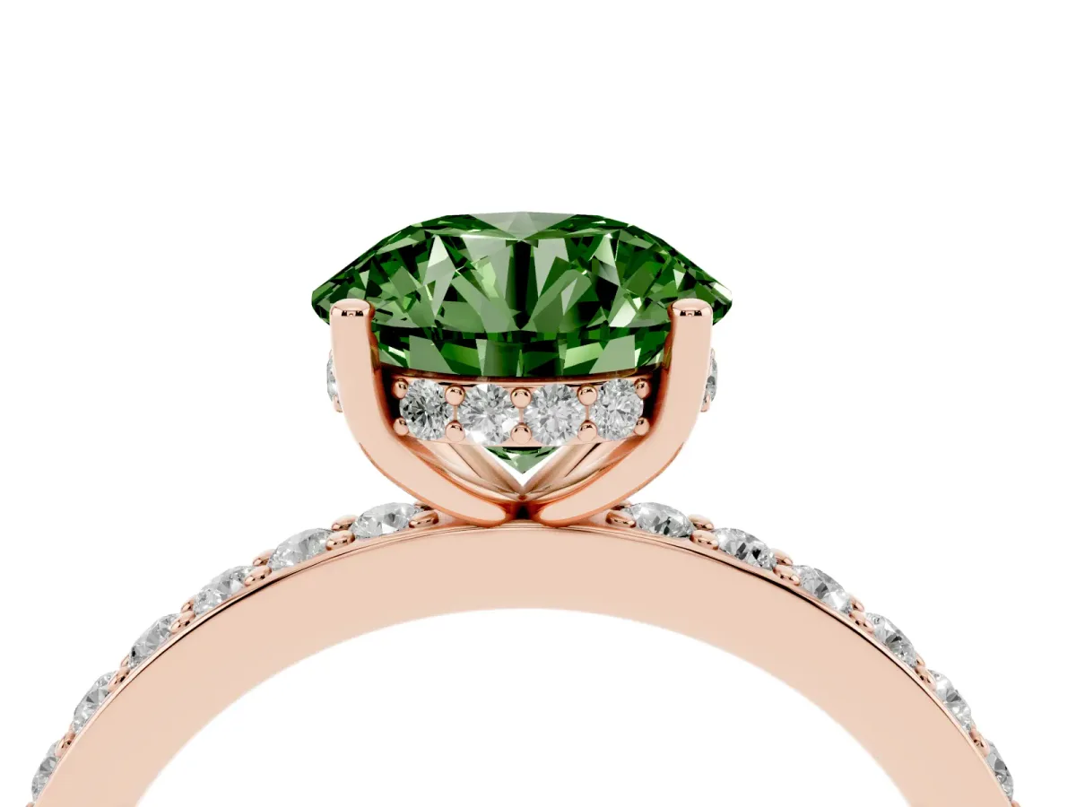 Fancy Green Round Cut Cut Diamond Pavé Band Ring with Four-Prong Setting Rose gold