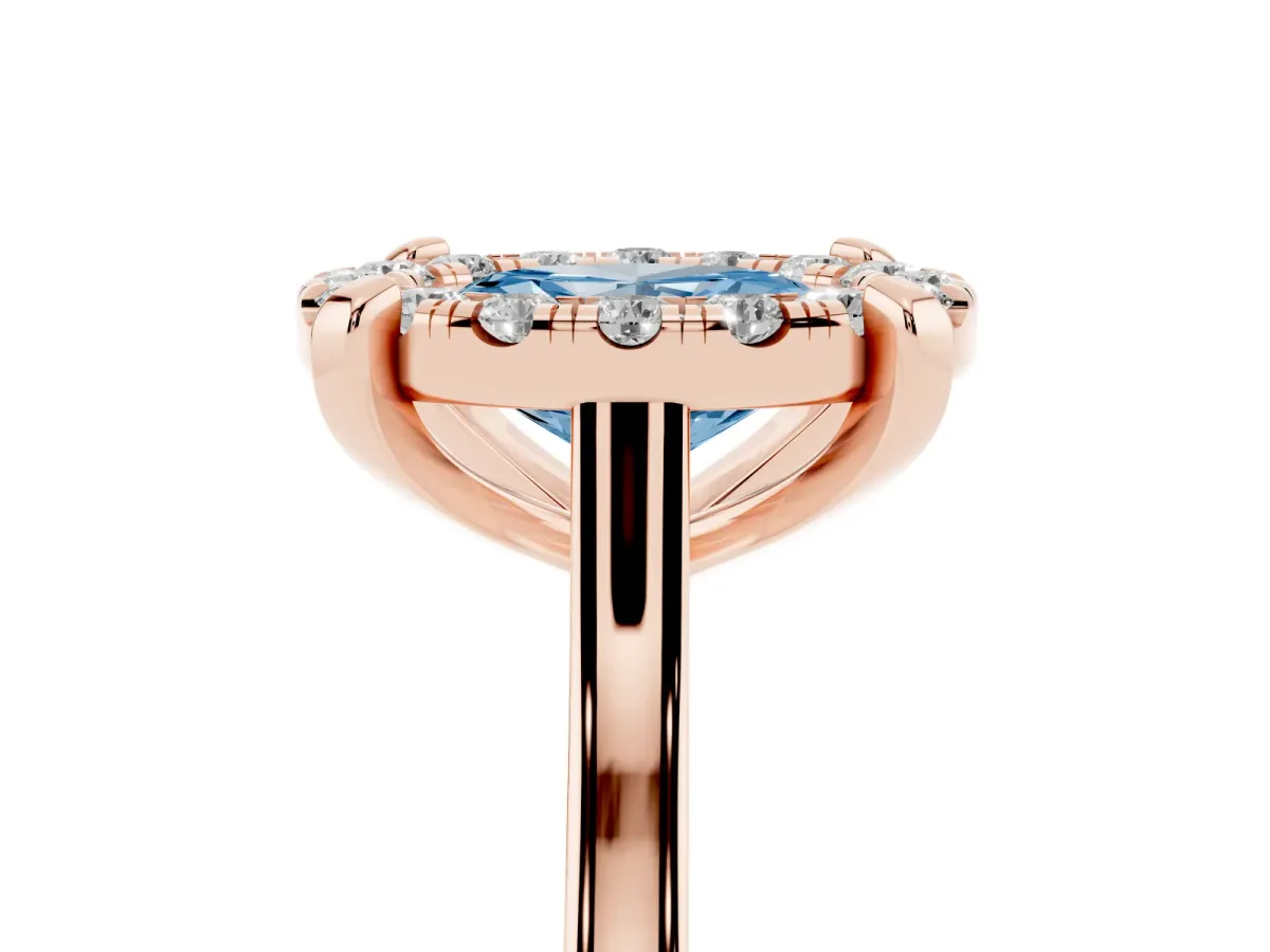 Fancy Blue Oval Cut Diamond Cluster Halo Solitaire with Four-Prong Setting Rose gold