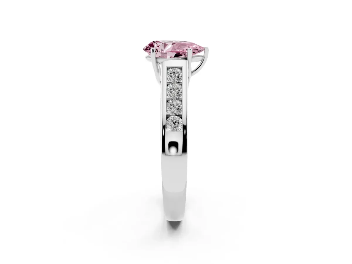 Fancy Pink Pear Cut Solitaire Channel-Set Diamond Engagement Ring with Four-Prong Setting Silver