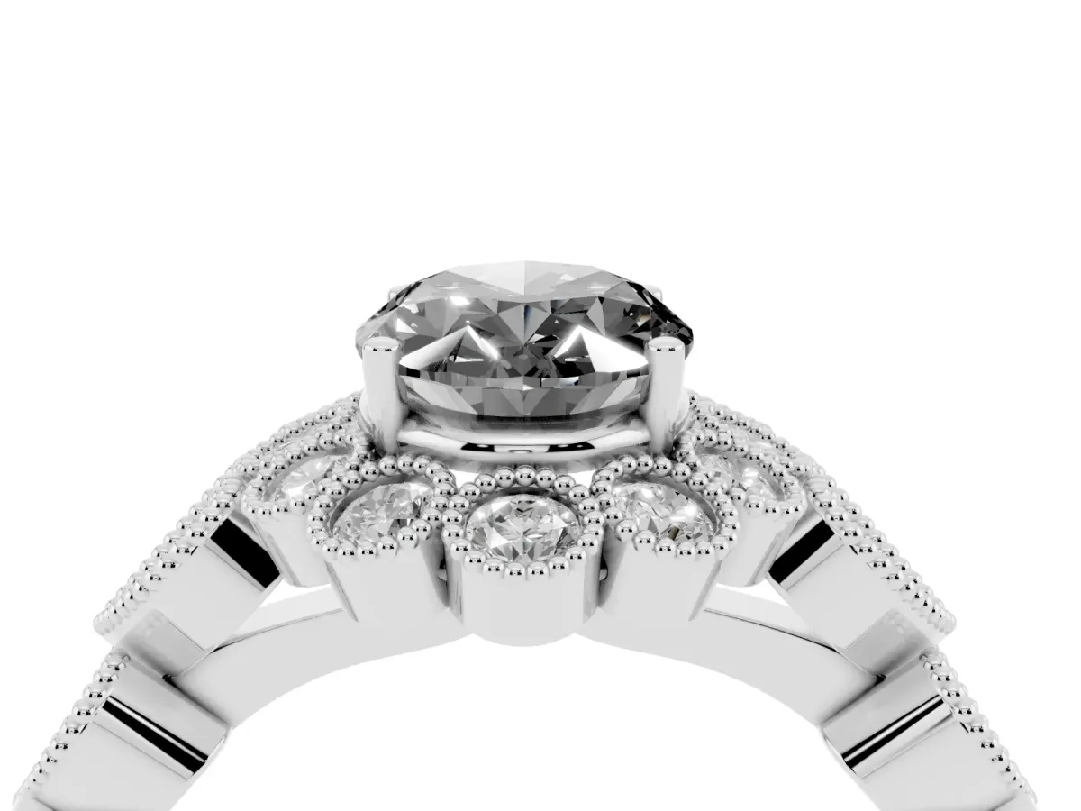 Fancy Black Oval Cut Brilliant Milgrain Pave Heart Band Solitaire Ring Silver