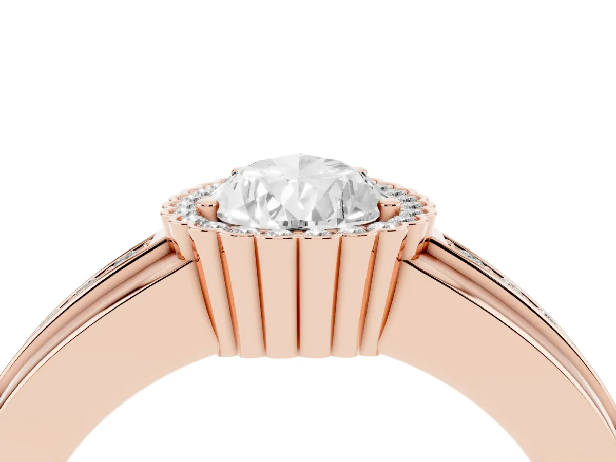 Pear Cut Cut Halo Pave Band Four-Prong Ring Rose gold